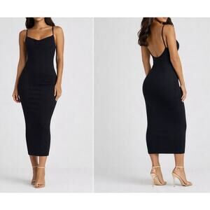 Meshki Women’s Slip Fitted Bodycon Dress Midi Black Size Small